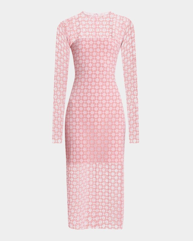 Tulle Monogram Long Sleeve Midi Dress